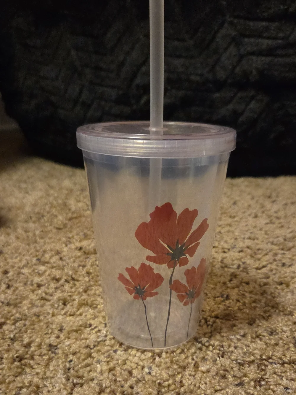 Clear Floral Double-Wall Tumbler with Straw - Pink Flowers